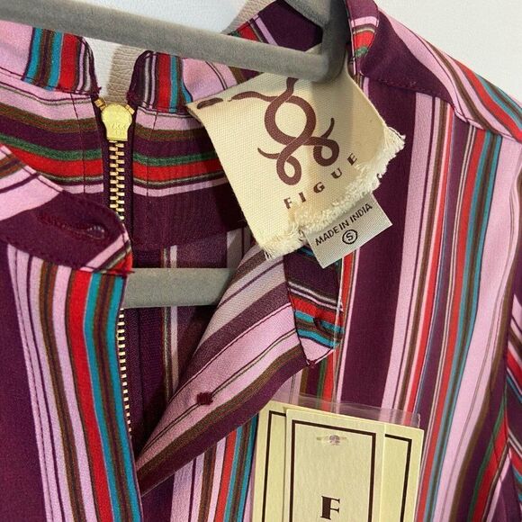NWT Figue 100% silk striped button front blouse S - Picture 3 of 6